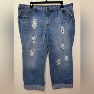 Forever 21 Blue Ripped Distressed Denim Cuffed Capri Jeans Plus Size 16